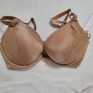 NWT Ambrielle Bra 38D Plunge Push Up Nude Tan Full Coverage Adjustable Straps
